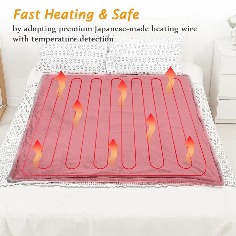 Mia&Coco Electric Heated Blanket Throw Flannel Sherpa Fast Heating 120x160cm, 10 Heat Levels & Up-to-9-Hours Auto-Off Timer & LED Display, for Home Office Use, Machine Washable, ETL Certified, Gray - 6