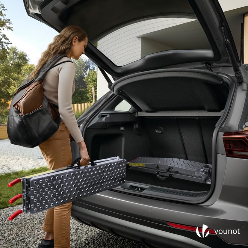 VOUNOT® Set of 2 Loading Ramps, Heavy Duty Foldable Galvanized Metal Ramps Non-Slip with Hook Safety Straps for Van, Lawnmower, ATV, Quad Motorcycle, 800 kg Max Loading - 7