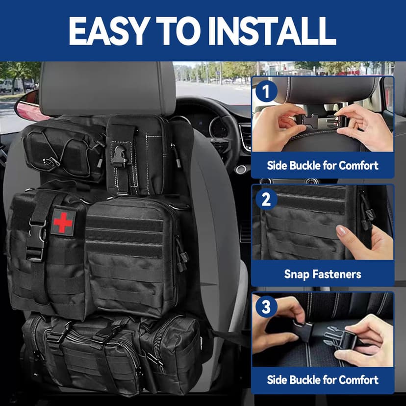 Tactical Car Seat Organizer with 5 Detachable Bag, Car Backrest Protector 600D Oxford Waterproof Tactical Vehicle Seat Back Organiser for Most Vehicle SUV Truck Pickup - 4