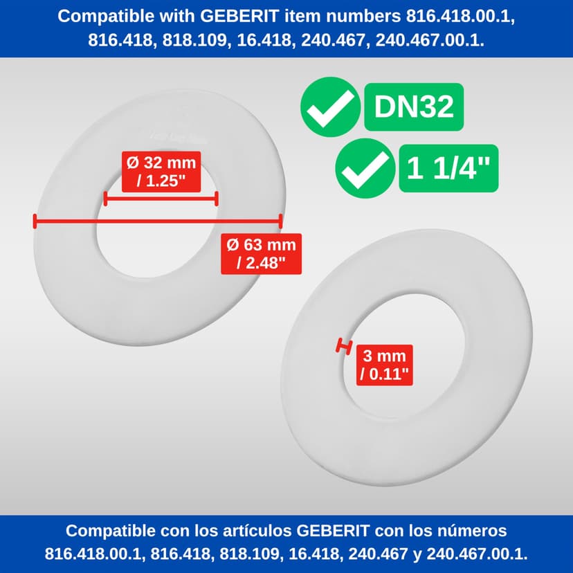 Basin and Lifting Bell Seal Set, 2 Pack, Replacement for Art. No. 240.282.00.1, 890.615, 816.418.00.1, 818.109, Compatible with GEBERIT cisterns, Flat Gasket for Flush Valve, Siphon Bell Sealing Ring - 4