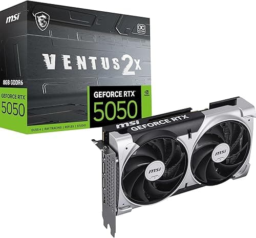 MSI GeForce RTX 5050 8G VENTUS 2X OC Graphics Card - RTX 5050 GPU, 8GB GDDR6 (20Gbps/128-bit), PCIe 5.0 - DUAL-Fan Thermal Design (2 x TORX FAN 5.0) - HDMI 2.1b, DisplayPort 2.1b