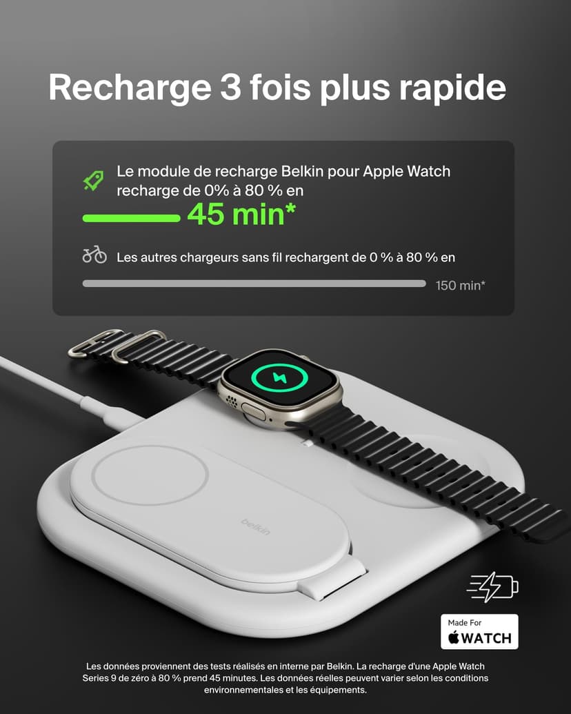 Belkin BoostCharge Socle de Recharge 2-en-1 aimanté et Pliable Qi2, 15W, Compatible MagSafe Chargeur sans Fil, Recharge Rapide, Apple iPhone 17, iPhone Air, Pixelsnap, Adaptateur Inclus - Blanc - 3