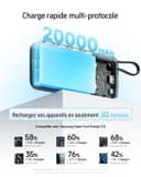 CUKTECH 45W Batterie Externe 20000mAh Power Bank, Batterie Externe Charge Rapide avec Cable Intégré USB C, Batterie Portable pour iPhone 17/16/15/14/13, Samsung, Xiaomi, iPad, MacBook, Switch - 3