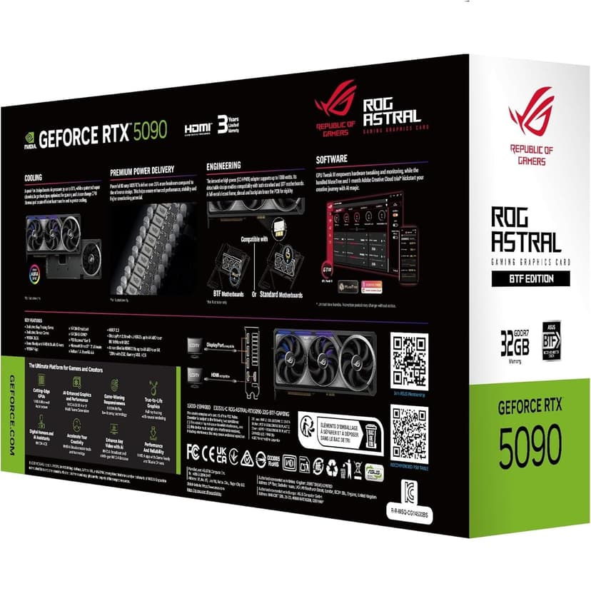 ASUS ROG Astral GeForce RTX 5090 BTF OC Edition Gaming Graphics Card (PCIe 5.0, 32GB GDDR7, HDMI/DP 2.1, 3.8-slot, detachable graphics card high power (GC-HPWR) adapter withstand up to 1000W, 4 fans) - 7