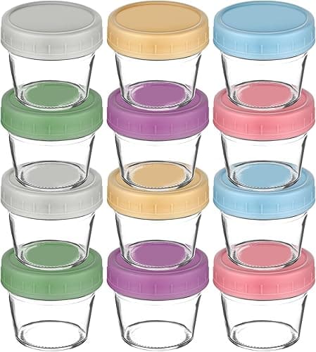 Aolso Food Storage Containers, 12-Pack Glass Food Containers, 100ML Overnight Oats Container with Airtight Lids, Freezer & Microwave Safe (Without Lid), Perfect for Storing Food