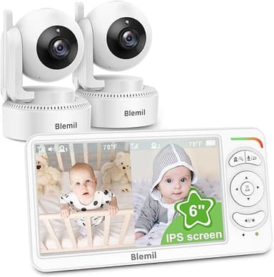 Blemil Babyphone vidéo avec 2 caméras et audio, 6 IPS gra…
