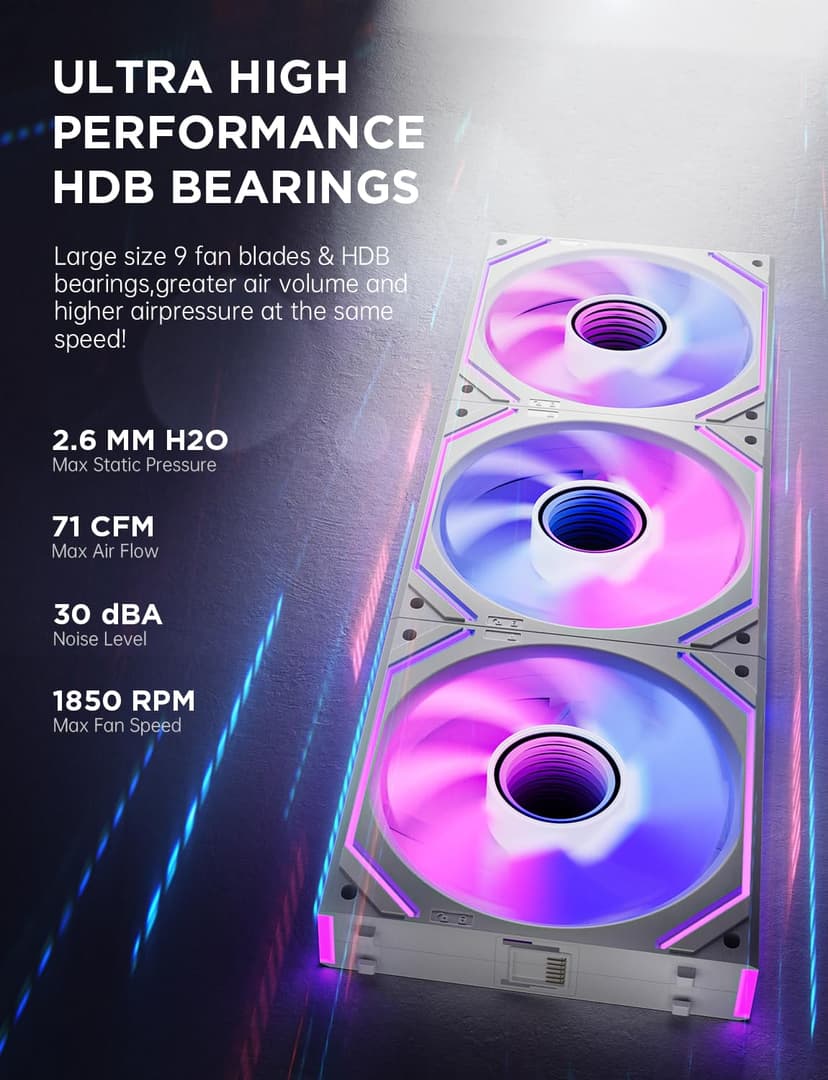 AsiaHorse DAWN Pro 120mm ARGB PC Case Fan [3 Pack] Infinity Mirror Daisy Chain HDB Bearing 1850 RPM PWM High Airflow 71 CFM High Static Pressure 2.6 mmH2O 5V 3Pin RGB Sync - 3