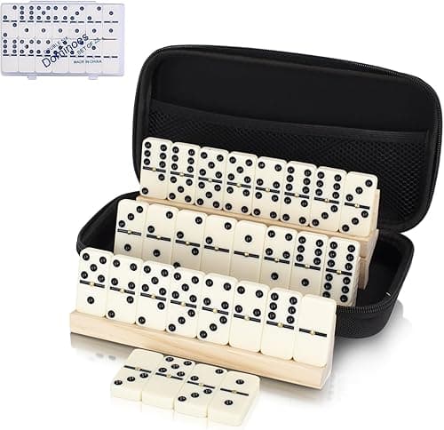 LOVITERRA Double 6 Dominos Set for Adults, Durable 28 Tiles Dominos with 4 Wooden Racks and Carrying Case,Classic Board Games,Portable Travel Game