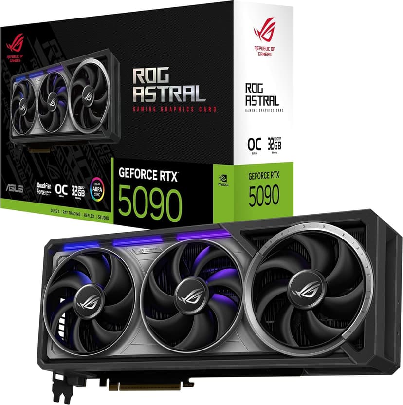 ASUS ROG Astral GeForce RTX 5090 32GB GDDR7 OC Gaming Graphics Card (PCIe 5.0, 2x HDMI, 3x DisplayPort, 3.8-slot, 4 Fans Patented Cooling Tech for Lower Temps Noise, NVIDIA DLSS4, 8K Resolution, ARGB) - 1