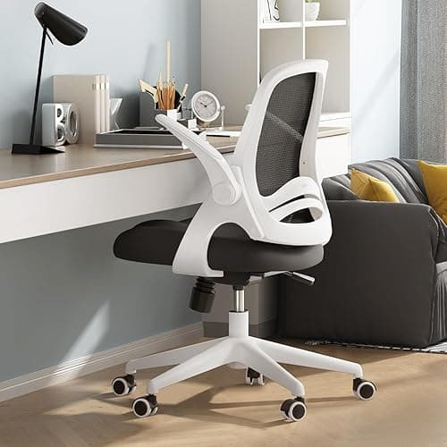 Hbada Office Chair Desk Chair Flip-up Armrest Ergonomic Task Chair Compact 120° Locking 360° Rotation Seat Surface Lift Reinforced Nylon Resin Base, White