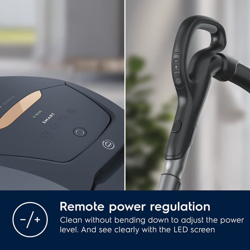 Electrolux Pure D8, Commandes à Distance, Aspirateur Traineau avec Sac, Ultra Silencieux, 57dB, Puissance Automatique Intelligente, Poignée avec Commandes et Affichage LED, PD82-8DB, Bleu Denim - 7