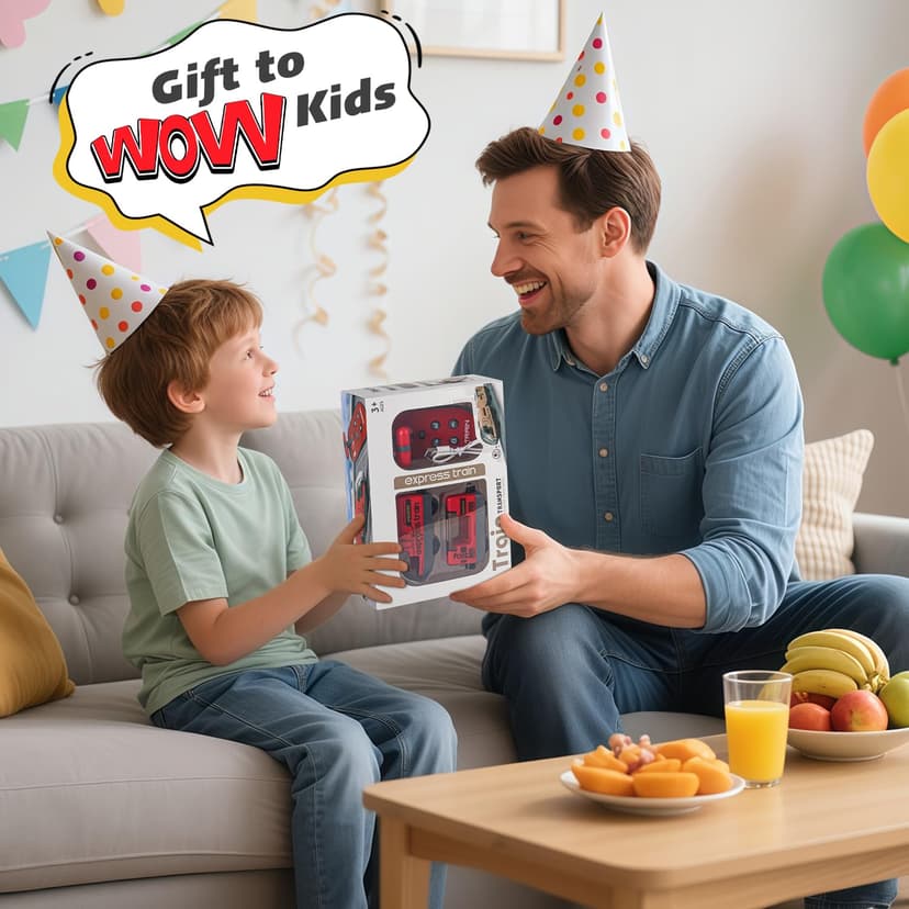 Electric Remote Trains Toy for Wooden Track, Remote Control & Motorized Train with 4 Sound and Light Effects for Kids 3 4 5+ Years Old Boys Girls, Compatible with Thomas,Brio,Chuggington-Red - 7