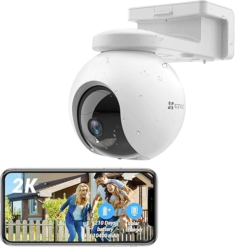 EZVIZ 2K Battery Camera Wireless Outdoor, No Subscription, Solar Panel Compatible, Auto Tracking, Human Detection, 360° Pan Tilt, Color Night Vision, Two Way Audio, Alarm, Alexa Google Control(CB8)