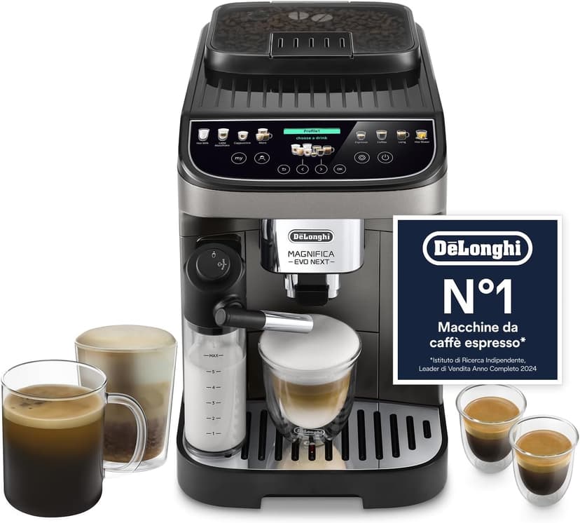 De'Longhi Magnifica Evo Next ECAM312.80.TB, Automatic Coffee Machine with Automatic Milk Frother, Bean for Cup- Coffee and Cappuccino Machine with Intuitive Touch Screen, Black/Titanium - 1