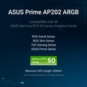 ASUS Prime AP202 ARGB Coque mATX Blanche avec Verre incurvé entièrement trempé, Prend en Charge Les Cartes Graphiques jusqu'à 420 mm de Long, radiateurs de 360 mm de Long, Rail Facile à détacher - 8