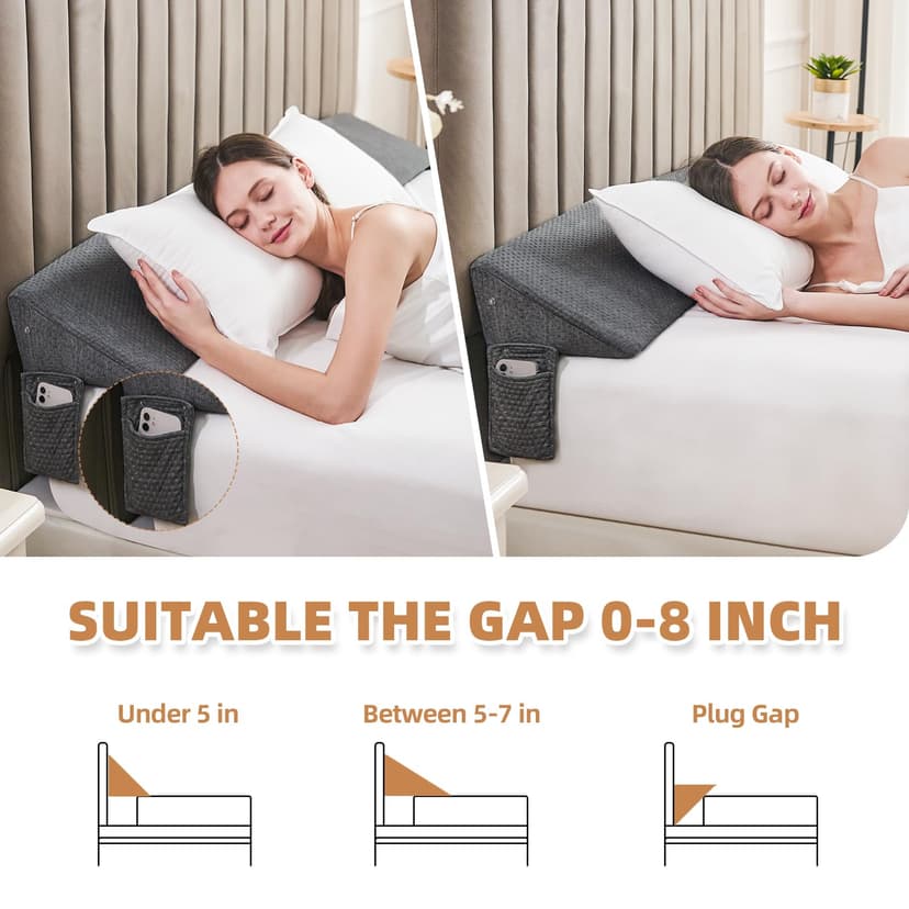 Dorifine Bed Wedge Pillow for Headboard Gap Filler King(76"x6"x10") Mattress Gap Filler(0-8") Bed Wedge for Headboards Gaps Between Your Headboard and Mattress,Headboards Pillow,Grey - 6