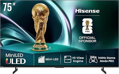 Hisense 75U7Q TV 75 Inches, 4K Mini LED ULED, Smart TV, Hi-View AI Engine, 144Hz Game Mode Pro, FreeSync Premium, Built in Subwoofer, Dolby Vision IQ Atmos, Airplay, Voice Control [2025]