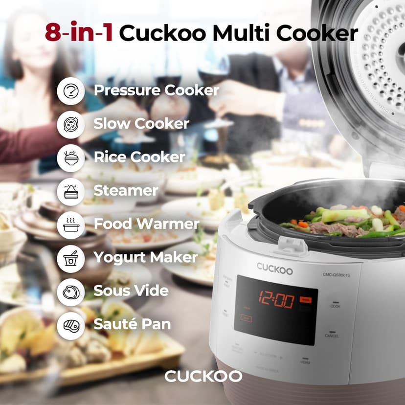 CUCKOO CMC-QSB501S Pressure Cooker, 304(18/10) Stainless Steel with Xwall Coated Inner Pot, Gold/White - 3