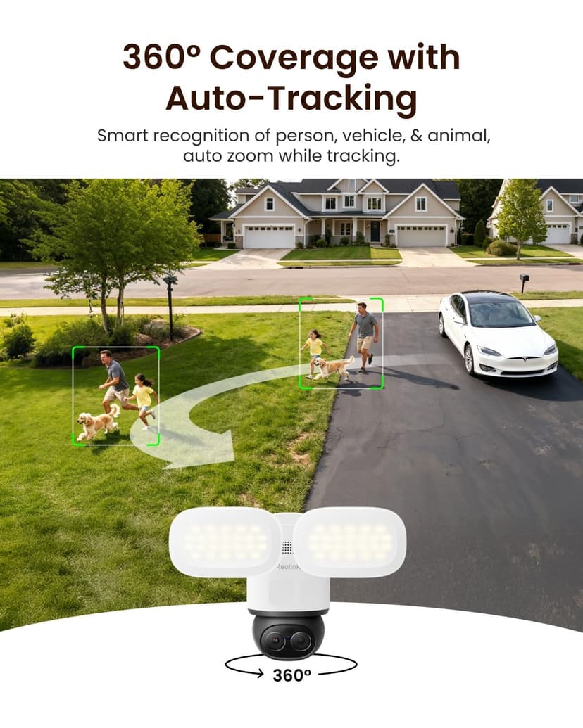 Reolink TrackFlex Floodlight WiFi, 4K PTZ Camera Outdoor, 360° Auto-Tracking Zoom, 270° PIR Detection, 3000 Lumens, Floodlight Camera Wi-Fi 6 with Local AI Video Search, 24/7 Recording, Hardwired - 3