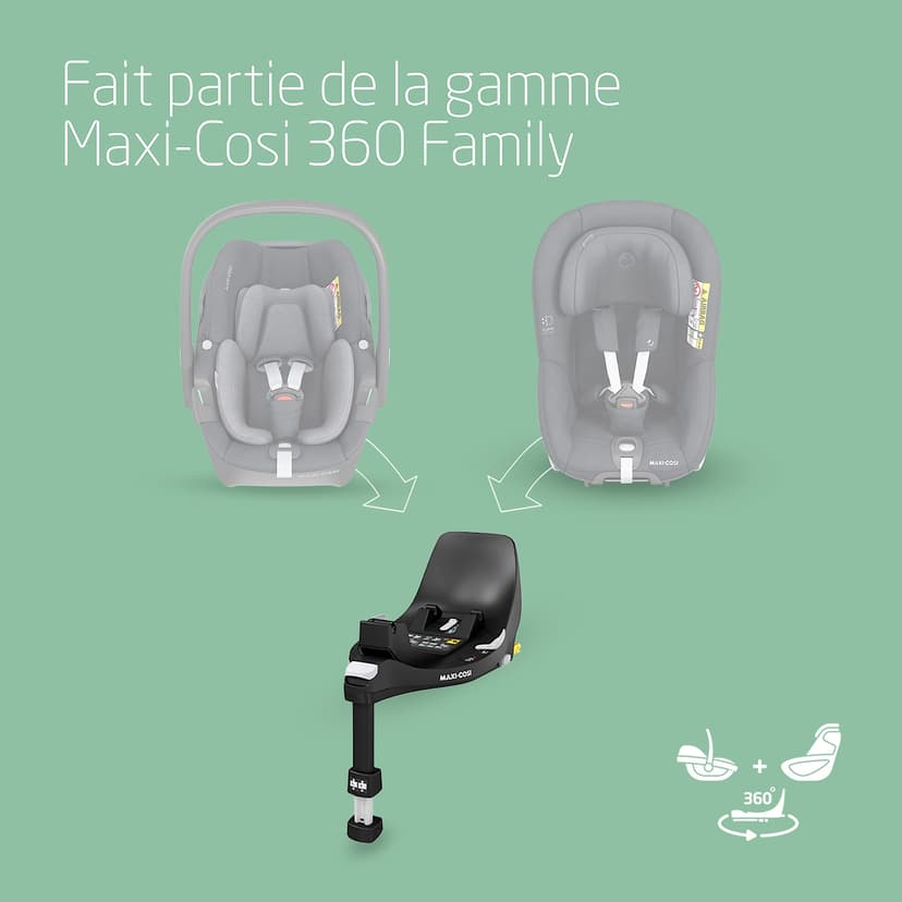 Maxi-Cosi FamilyFix 360 i-Size Base, Rotating Car Seat System, 360 Swivel ISOFIX Base, 0-4 Years (40-105 cm), One-Hand FlexiSpin Rotation, TravelSafe Rotation Control, Click & Go, Black - 8