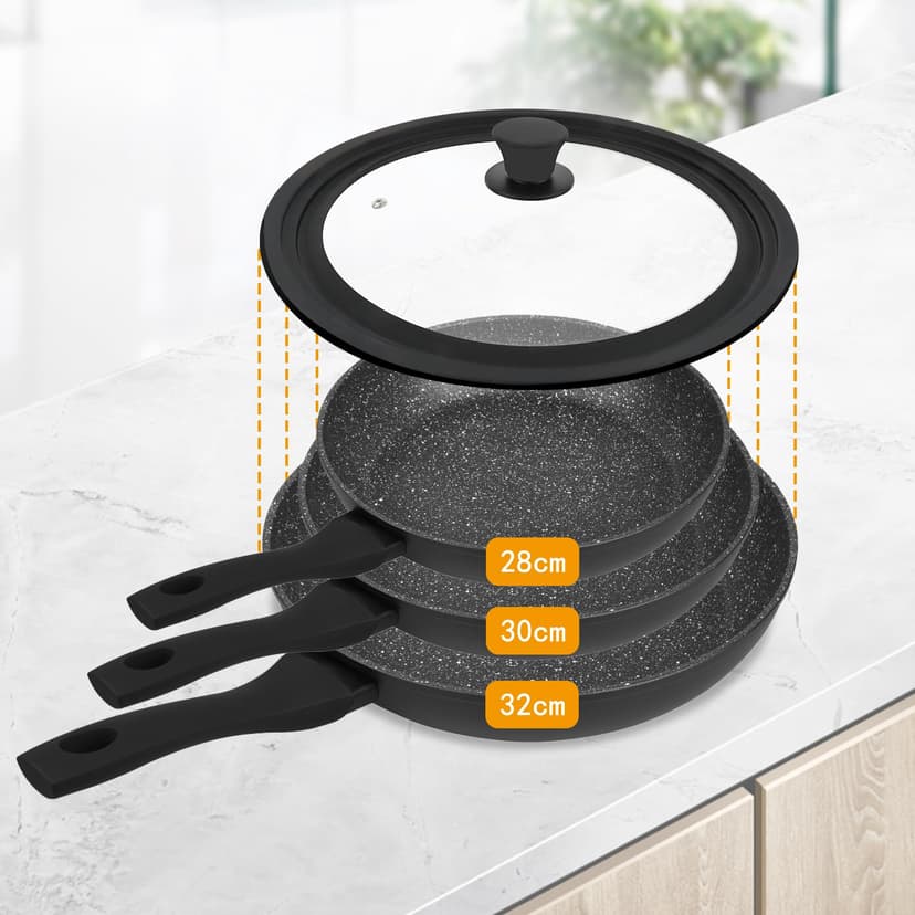 Talifoca Universal Glass Lid, Black, 28/30/32 cm, Tempered Glass & Silicone, Heat Resistant, Steam Hole, Dishwasher & Microwave Safe - 2