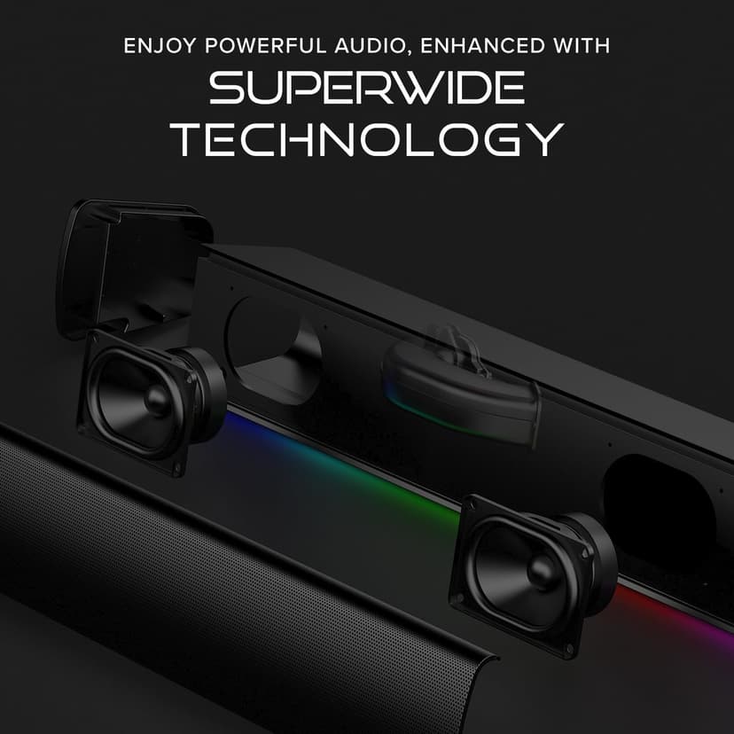 Sound Blaster GS3 Barre de Son de Jeu compacte avec Technologie RVB et SuperWide, alimentée par USB, Bluetooth 5.4, Sortie Casque, pour PC et Mac - 5
