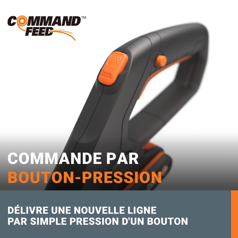 WORX Coupe-Bordures 2 en 1 sans Fil 20V WG163E.1, diamètre de 30 cm, se transforme en dresse-bordures, poignée Amovible, capot de protection, tête amovible 90°, livré avec une batterie 2Ah et chargeur - 5