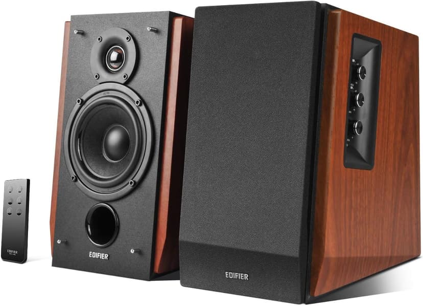 Edifier R1700BT Enceintes de Bibliothèque Bluetooth Actives Paire d’étagères - Moniteurs de studio actif à champ proche - d’haut parleurs alimentées 2.0 avec coffrage en bois - 66 watts RMS - 1
