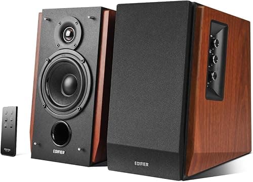 Edifier R1700BT Enceintes de Bibliothèque Bluetooth Actives Paire d’étagères - Moniteurs de studio actif à champ proche - d’haut parleurs alimentées 2.0 avec coffrage en bois - 66 watts RMS