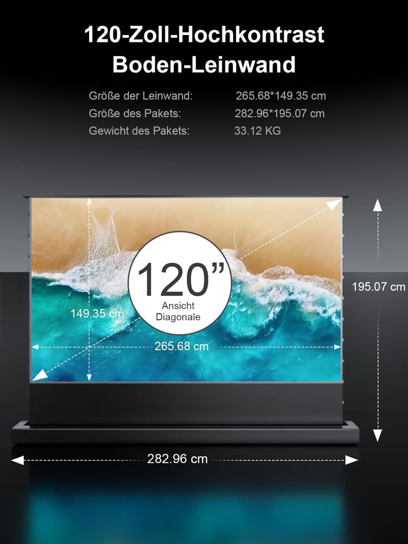 Écran de projection motorisé AWOL VISION 120" ALR Floor Rising pour projecteur à ultra courte focale, écran sur pied pour home cinéma, Ultra HD 4K/8K, rejet de lumière ambiante à 95% 3D actif-ALR-F220 - 5