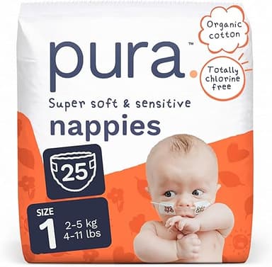 Pura Couches Écologiques, Taille 1 (2-5kg), 25 Couches Po…