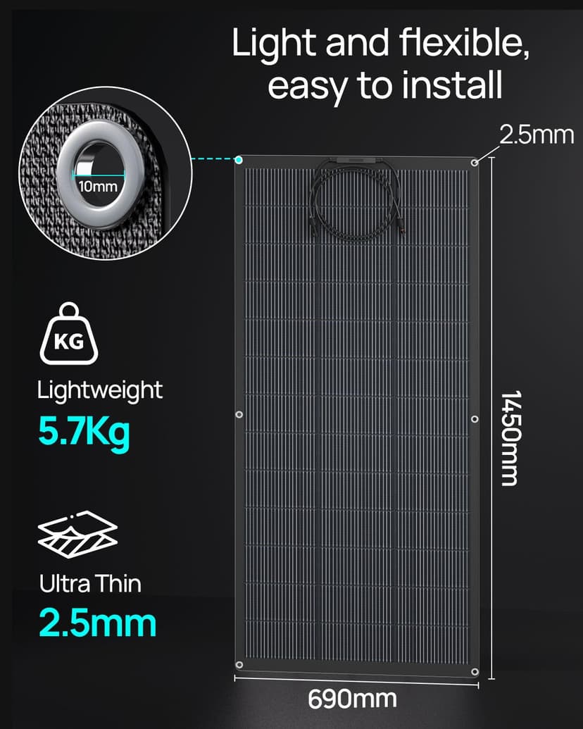 ECO-WORTHY Panneau Solaire Souple 400W(2 * 200W), Cellule Mono 18BB 25% de Conversion élevée Matériau ETFE pour Balcon, Camping-car, Bateau, Toit, Camping, Maison, Yacht, Surfaces irrégulières - 4