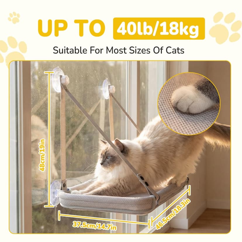 CATISM Cat Window Bed & Cat Desk Bed 2-in-1, Soft Removable Hammock for Indoor Cats, Up to 18kg Weight Capacity with Ventilated Mesh, All-Season Use, Sturdy Frame & Suction Cups - 4