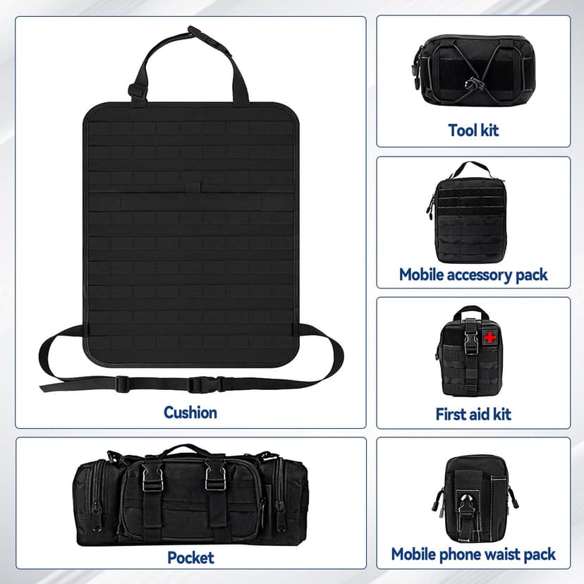 Tactical Car Seat Organizer with 5 Detachable Bag, Car Backrest Protector 600D Oxford Waterproof Tactical Vehicle Seat Back Organiser for Most Vehicle SUV Truck Pickup - 5