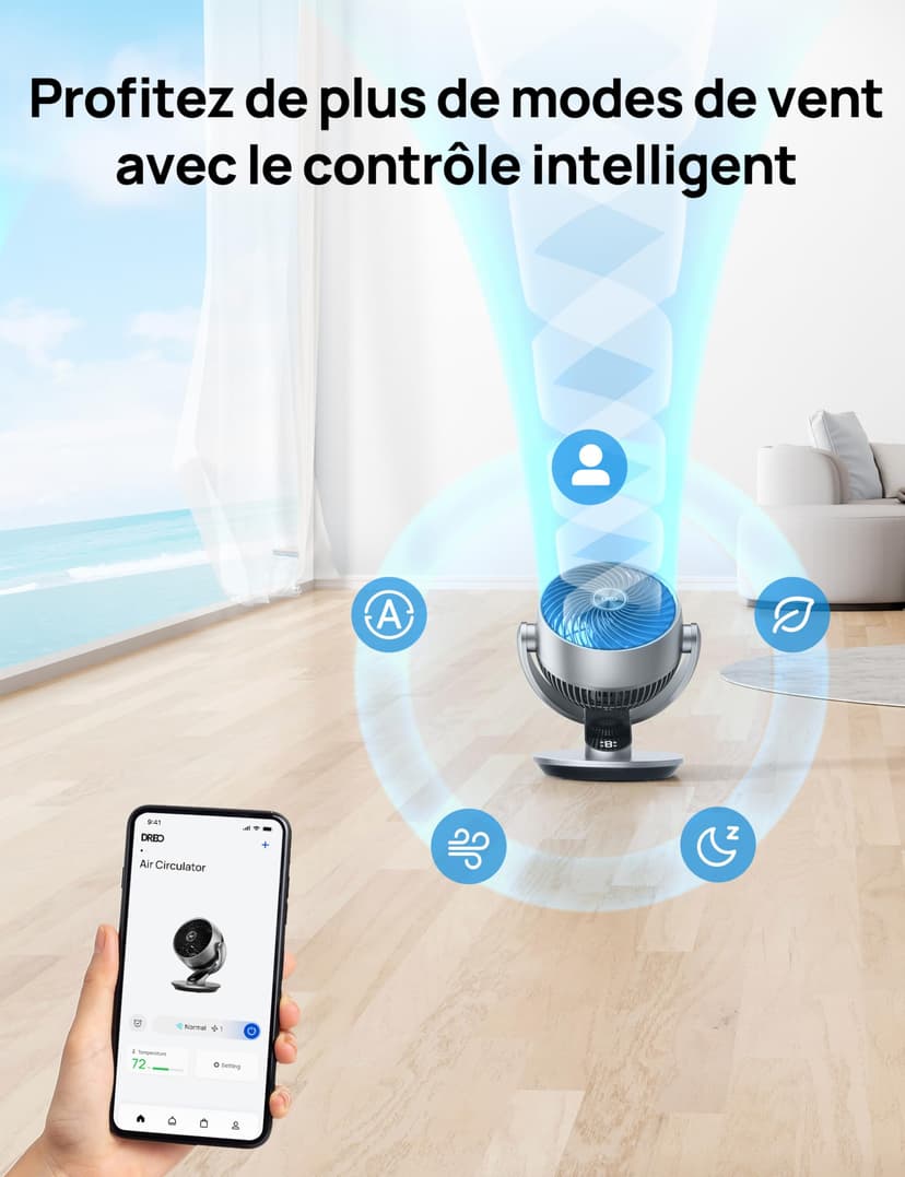 DREO Smart Table Fan for Bedroom, 28dB Silent Air Circulator Fan with Remote, 7 Inch Diameter Cooling Quiet Desk Fan, 120° Vertical Manual+90° Horizontal Oscillating, 4 Speeds, 5 Modes, 12H Timer - 5