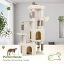 Globlazer Beige Scratching Post for Adult Cats Stable with Large Base 72 x 45 cm, 2 Cave, Padded Platform, Basket, Scratching Post 156 cm High for Cat Resting Play Indoor (F61, Beige) - 6