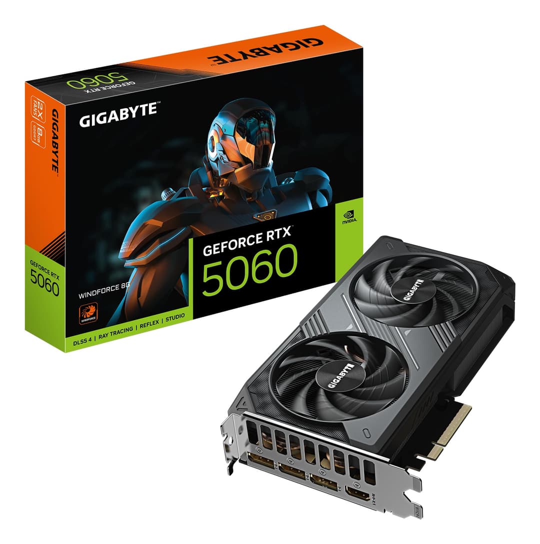 Gigabyte GeForce RTX 5060 WINDFORCE 8G Graphics Card - 8GB GDDR7, 128bit, PCI-E 5.0, 2497 MHz Core Clock, 3 x DisplayPort, 1 x HDMI, GV-N5060WF2-8GD