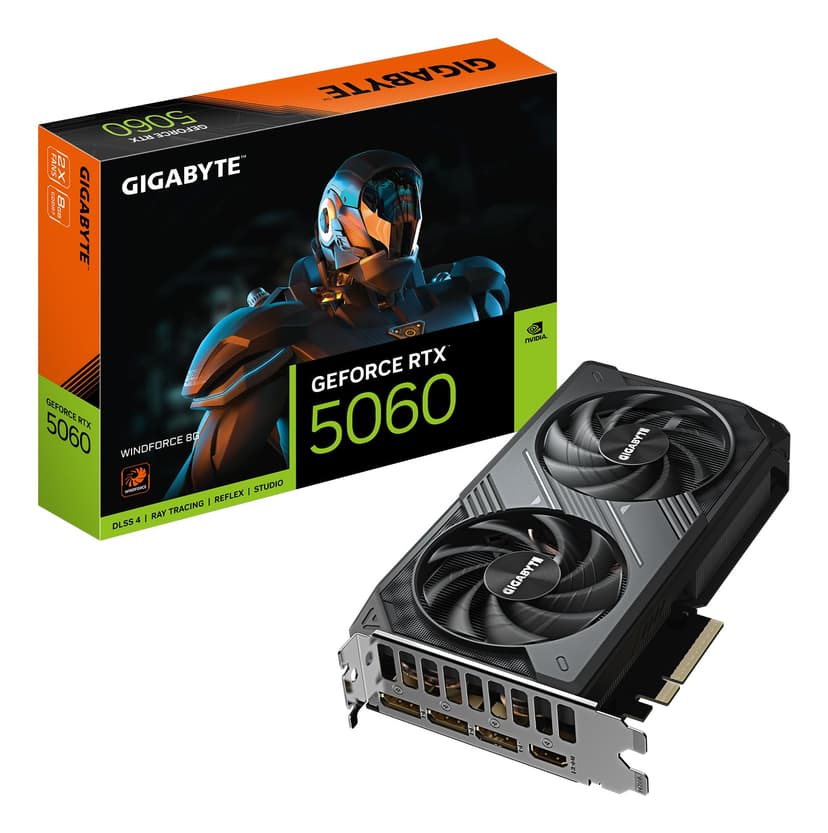 Gigabyte GeForce RTX 5060 WINDFORCE 8G Graphics Card - 8GB GDDR7, 128bit, PCI-E 5.0, 2497 MHz Core Clock, 3 x DisplayPort, 1 x HDMI, GV-N5060WF2-8GD - 1