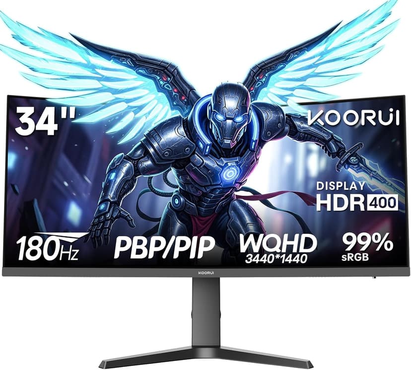 KOORUI 34-Zoll Curved Monitor,Gaming Bildschirm,WQHD 3440×1440 VA,180Hz + 1 MS MPRT,HDR400,99% sRGB, unterstützt 110mm Höhenverstellung,Schwarz,Für Heimkino,Büroalltag,Designbearbeitung - 1