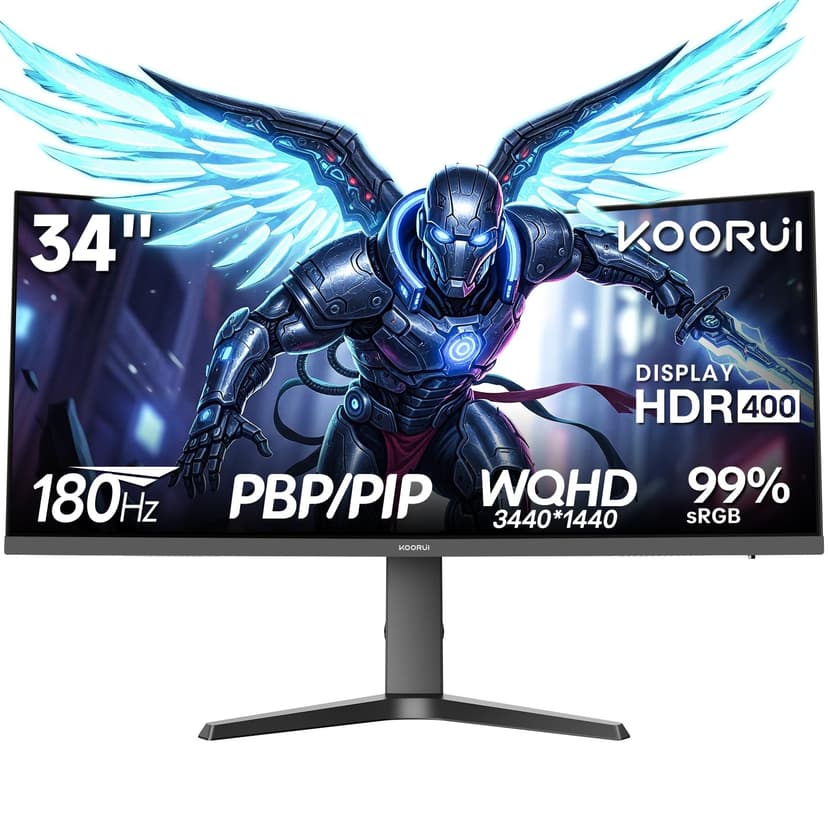 KOORUI 34-Zoll Curved Monitor,Gaming Bildschirm,WQHD 3440×1440 VA,180Hz + 1 MS MPRT,HDR400,99% sRGB, unterstützt 110mm Höhenverstellung,Schwarz,Für Heimkino,Büroalltag,Designbearbeitung - 1