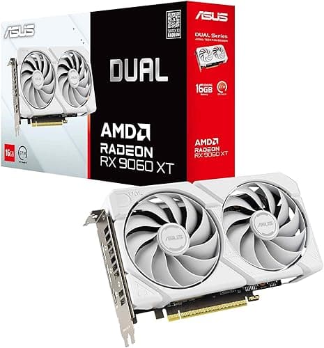 ASUS Dual Radeon RX 9060 XT 16GB GDDR6 White Edition (PCIe 5.0, 16gB GDDR6, HDMI 2.1b, DisplayPort 2.1a, 2.5-slot design, Axial-tech fan design, 0dB technology, and more)