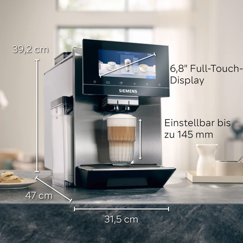 Siemens EQ900 TQ907D03 Fully Automatic Coffee Machine, App Control, Full-Touch Display, Barista Mode, Noise Reduction, Up to 10 Profiles, Automatic Steam Cleaning, 2 Bean Containers, 1500 W, Stainless - 2