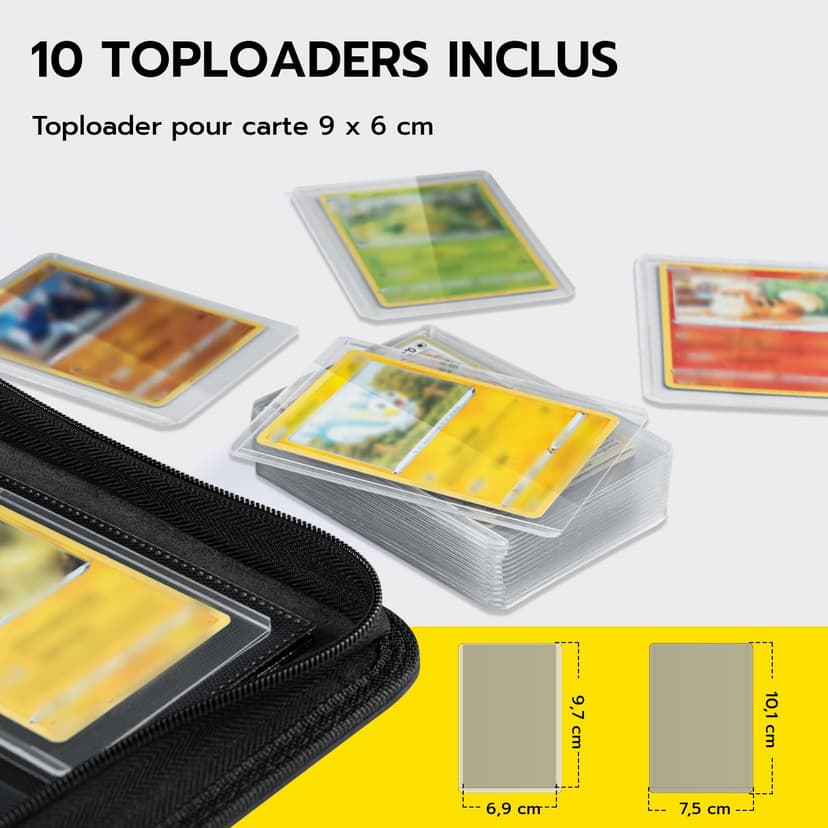 Tolesum Toploader Album pour cartes à collectionner 216, 9 compartiments, 10 pcs 35PT, Classeur pour TCG, cartes MTG, motif vague noire - 3