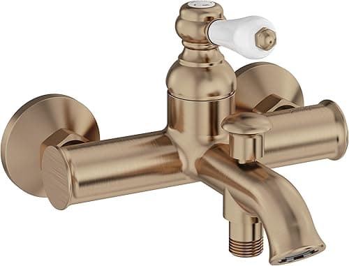 Jacob Delafon - Mitigeur bain-douche mural Louise - Mécanique - Design Rétro, poignée céramique - Économie d’eau - 21x14,80x19,50 cm - Finition Bronze - E24363-BCN