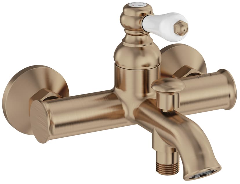 Jacob Delafon - Mitigeur bain-douche mural Louise - Mécanique - Design Rétro, poignée céramique - Économie d’eau - 21x14,80x19,50 cm - Finition Bronze - E24363-BCN - 1