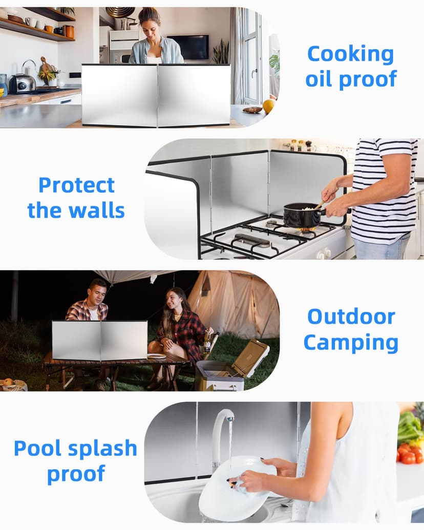 Plaque Anti Projection Cuisine 4 Côtés Anti Eclaboussure Cuisine Pliable Protection Plaque de Cuisson Facile À Nettoyer Gadget Cuisine Anti-éclaboussures pour la Cuisine et Cuisinière 76x29x30cm - 6