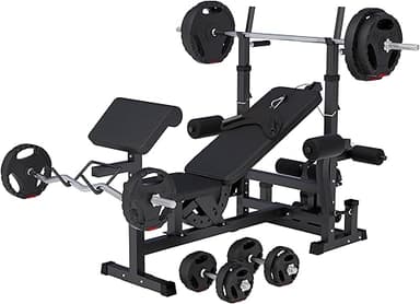 GORILLA SPORTS® Weight Bench - with 100kg Weights, Barbel…