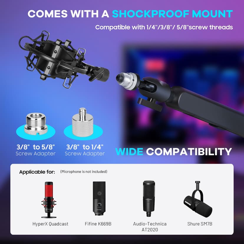 CAHAYA Microphone Boom Arm Professional Low Profile Adjustable Microphone Arm with Extension Rod Under-Screen Design for Streaming & Recording, Load Capacity up to 2.5 kg Microphone Swivel Arm - 8