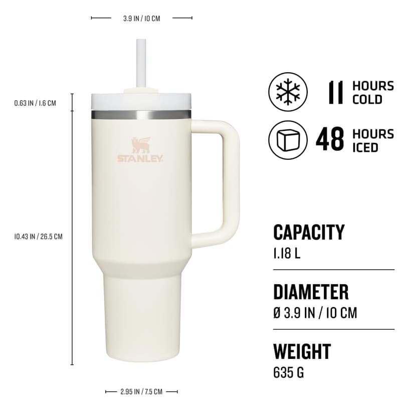 STANLEY 1913 Quencher H2.0 Flowstate Tumbler 1.2L – Cold for 11 Hours – Iced for 48 Hours – Metal Water Bottle with Straw, Handle and Lid – Dishwasher Safe – Travel Mug for Cold Drinks – Cream - 2
