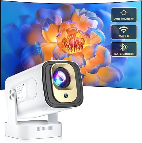 [Built-in Apps & 2026 Upgraded] Salange Mini Projector Wifi6 Bluetooth5.4 Auto Keystone Correction, 180° Adjustable Stand, Smart Projector Home,beige